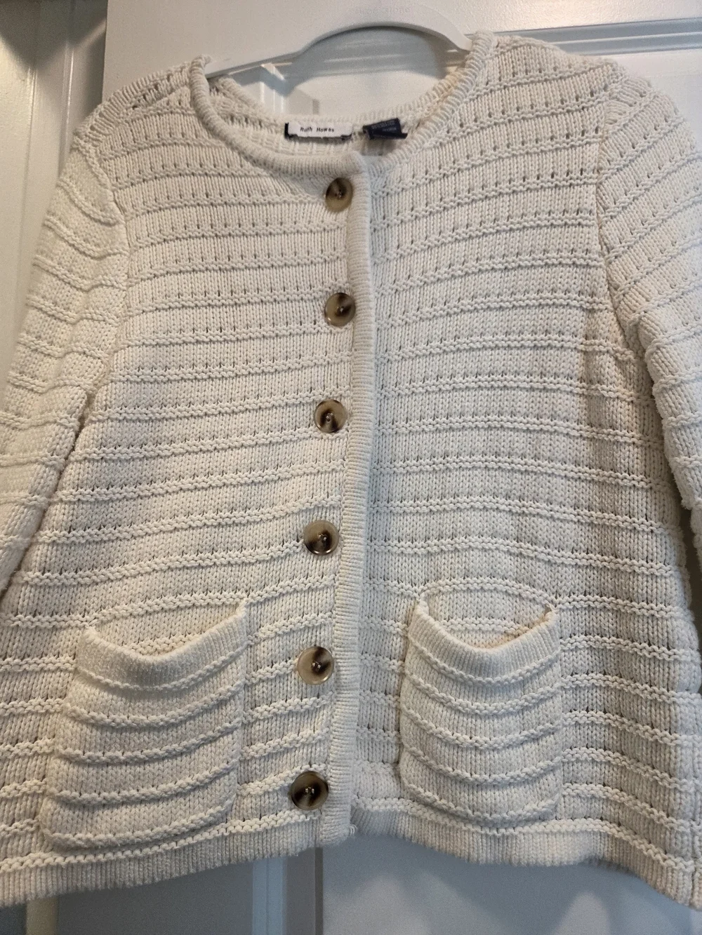 Ruth Howes Cream Textured Knit Button Cardigan Size Petite Large